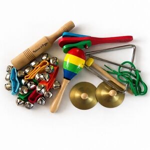 Melissa And Doug Musical Instruments Set Wooden Kids Maraca Triangle Bells Music